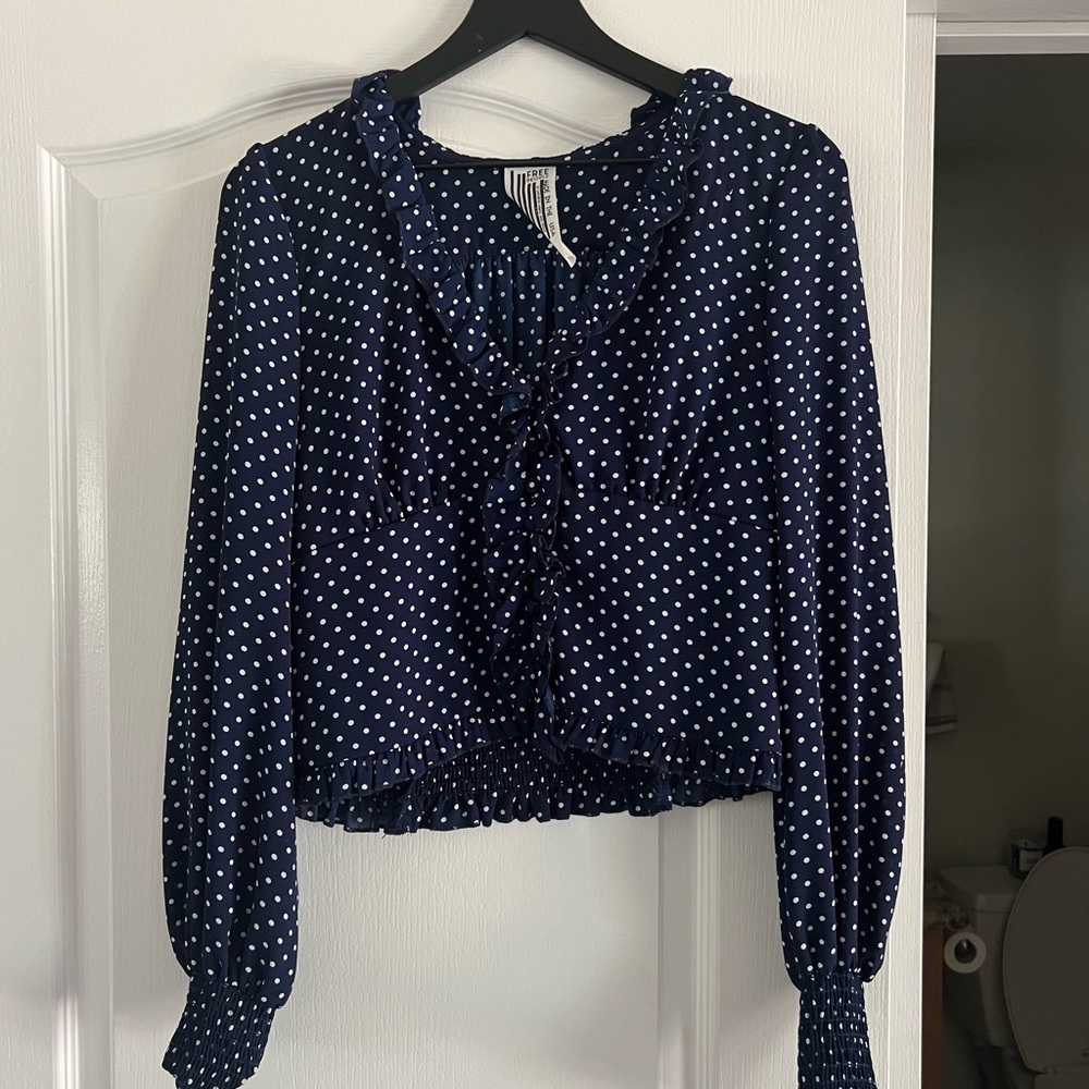 Free People Navy Polka Dot Blouse